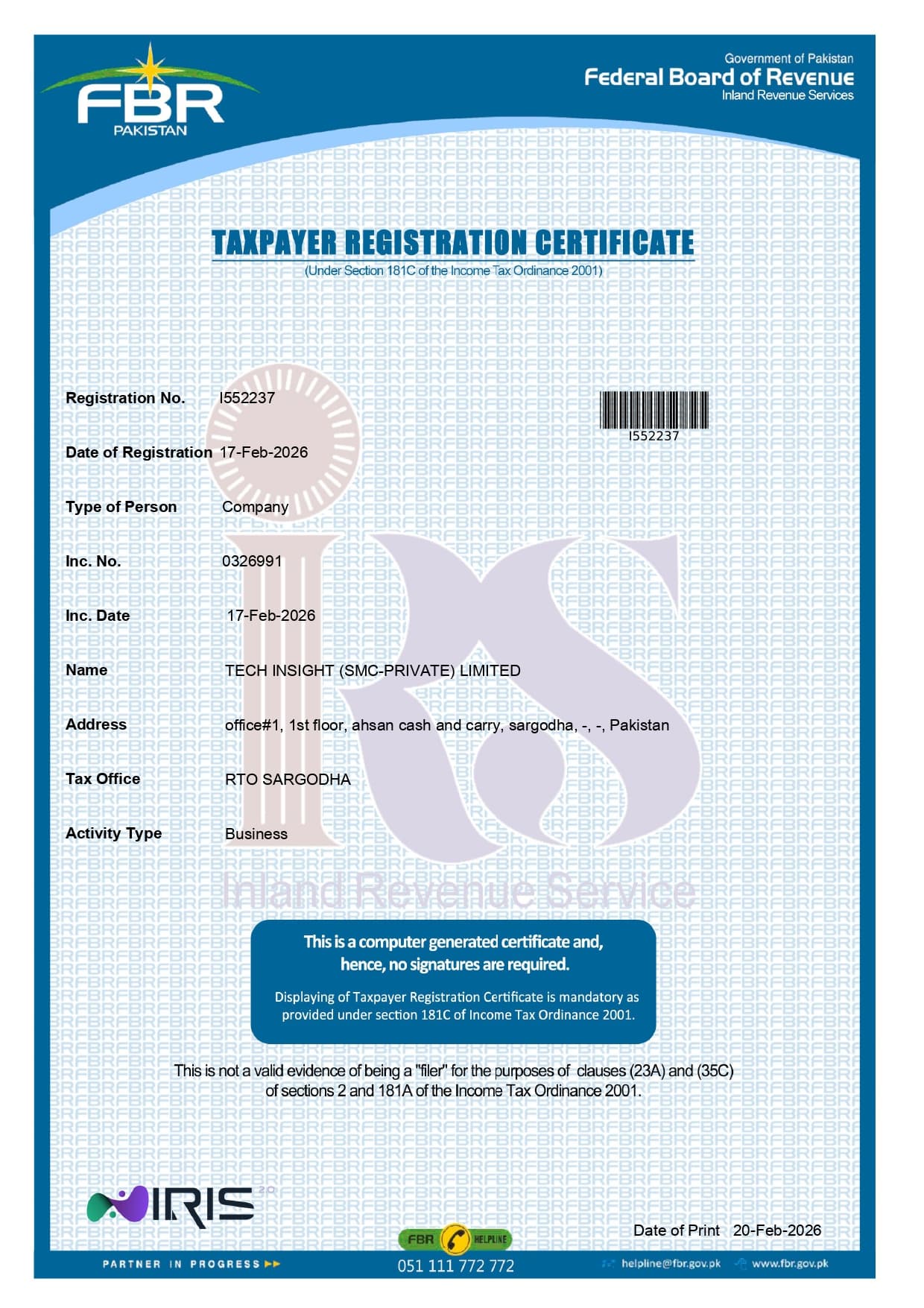 Tech Insight FBR Registeration