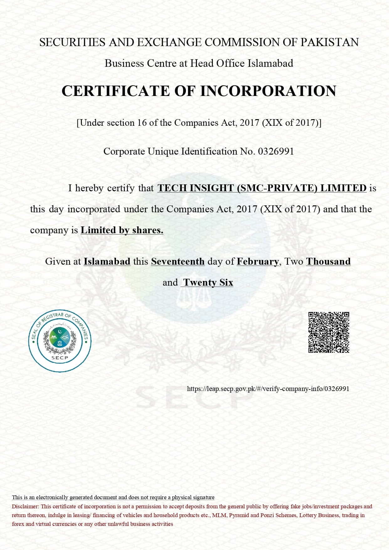 Tech Insight Certificate of Incorporation